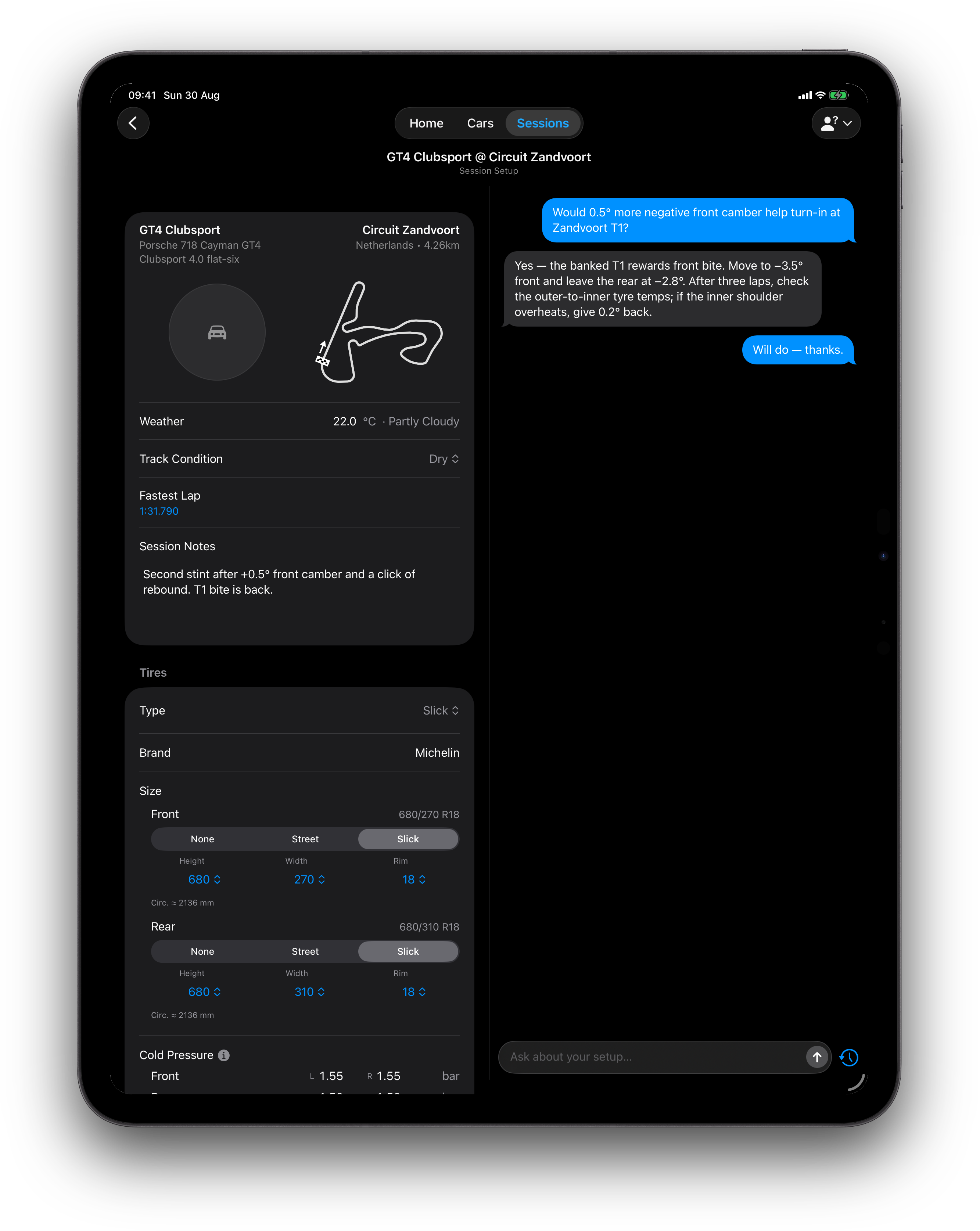 iPad split view: session setup beside Ask an Engineer